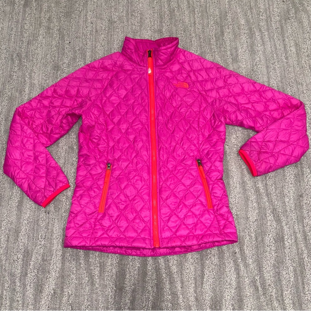 The North Face Quilted Pink Orange Full Zip Primaloft Coat Girls Sz 14/16